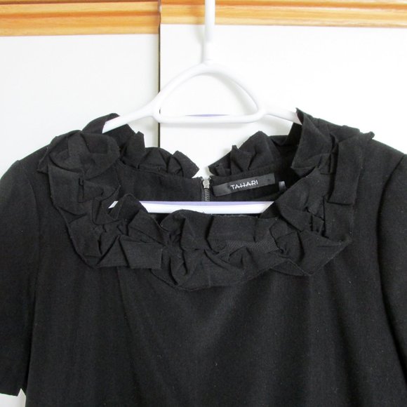 Tahari LBD Ruffled Neck S-Sleeve Sheath Dress - Picture 2 of 9